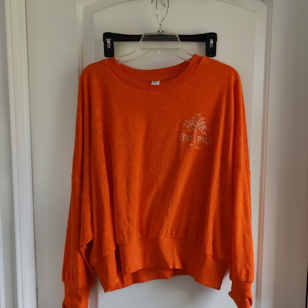 Old Navy Stay Palm Orange Women's Crewneck Sweatshirt